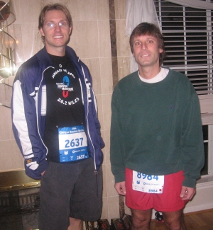 Uncle Bobby and Joe getting ready to run in the 2006 Houston Marathon (January 15, 2006 around 5 a.m. & on Sunday)